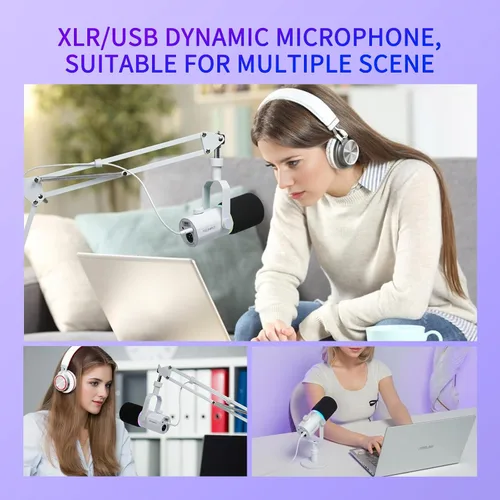 Miniatura 8 de FEELWORLD PM1 XLR USB Micrófono Dinámico con Brazo de Boom Regalos para Grabación de Pódcast, PC, Videojuegos, Transmisión en Vivo, Voz en Off