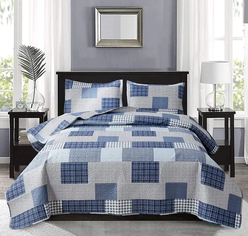 Miniatura 9 de Jarson Juego de edredón a cuadros de 3 piezas tamaño Full/Queen, juego de ropa de cama ligera y suave de verano, colcha reversible