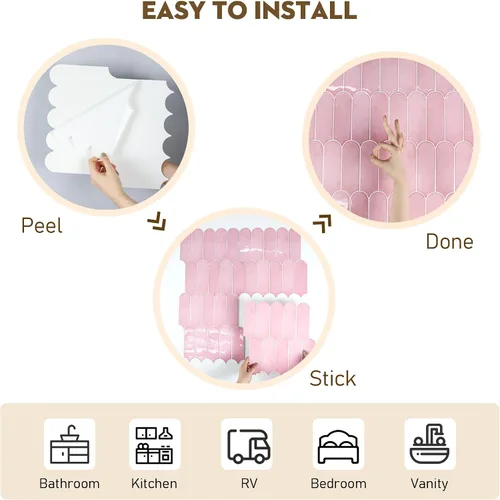 Miniatura 6 de Protector contra salpicaduras de color rosa, azulejos autoadhesivos de plumas para pared, apto para inquilinos, para cocina, baño, lavandería