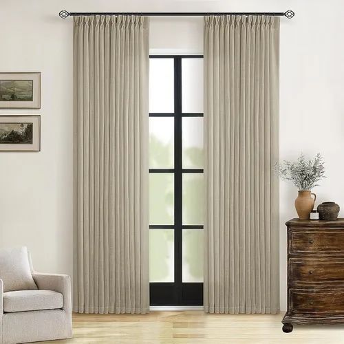 Miniatura 105 de Cortinas de lino natural con pliegues fruncidos de 120 pulgadas de largo para sala de estar, cortinas plisadas con ganchos y lengüeta trasera