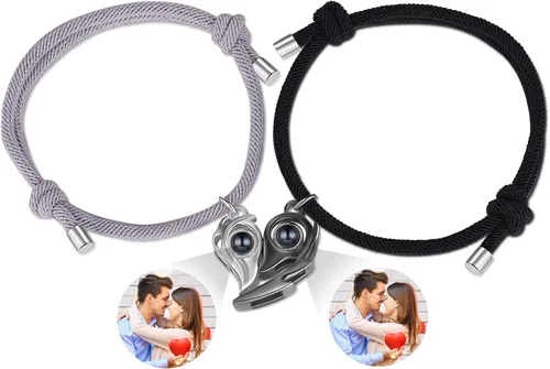 Pulsera personalizada con imagen en el interior, pulseras personalizadas para parejas de proyección de fotos para él y ella, pulseras a juego para