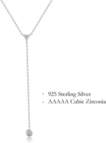 Miniatura 18 de Metzakka Handmade Sterling Silver Lariat Necklace, Simulated Diamond Dainty Drop Y Chain Necklace for Women