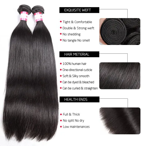 Miniatura 6 de Cynosure - Extensiones de pelo brasileño liso, 3 paquetes, grado 8a, sin procesar, color negro natural, 3 paquete, Negro natural