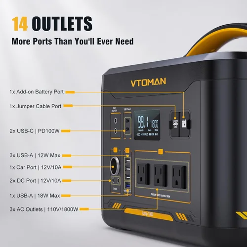 Miniatura 2 de VTOMAN Generador solar de 3096Wh con panel solar de 200 W y batería adicional, batería LiFePO4 de 1800 W (pico de 3600 W) estación de energía
