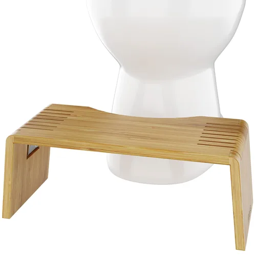 Taburete de inodoro plegable Squatty Potty Oslo de bambú – 7 pulgadas, taburete de baño plegable para niños y adultos – Marrón, portátil y que