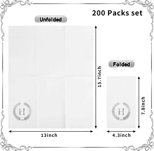 Miniatura 2 de Paquete de 200 servilletas desechables con monograma de papel de aluminio plateado con letra H, servilletas para invitados con inicial, toallas