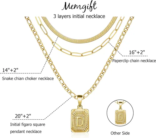 Miniatura 5 de Memgift Juego de 3 collares en capas de oro para mujeres y niñas, delicado, moderno, gargantilla de serpiente, collar de acero inoxidable relleno