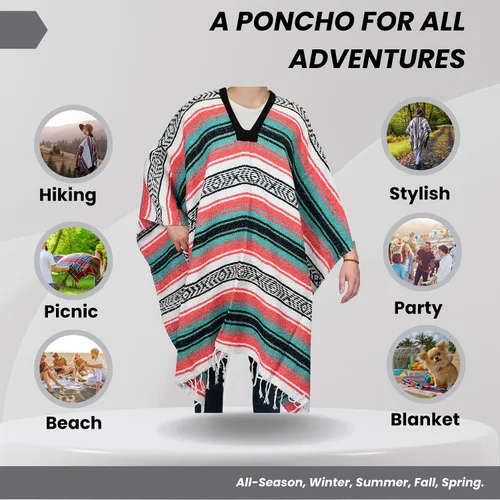 Miniatura 121 de Artisans Bazaar Poncho tradicional mexicano de Baja para hombres y mujeres, auténtico sarape de Gaban, manta de vaquero Pancho Jorongo