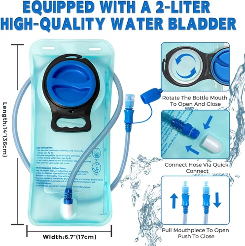 Miniatura 7 de Chaleco de hidratación al aire libre para correr y senderismo, mochila de agua ligera y transpirable con vejiga de 2.0 L, bolsa de pecho sin rebote