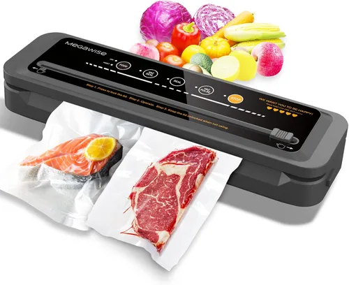 Miniatura 9 de MEGAWISE - Máquina selladora al vacío, sellador de alimentos portátil con fuerte poder de succión, incluye bolsas y cortador con función de vacío