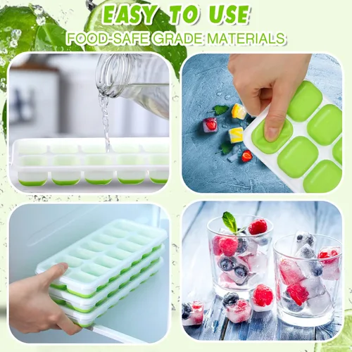 Miniatura 5 de Rtteri Paquete de 36 bandejas de hielo de silicona para congelador, moldes flexibles de 14 cubos, bandejas apilables de fácil liberación con tapa