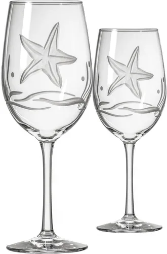 Rolf Glass Starfish - Copas de vino multiusos de 18 onzas, juego de 2 copas de vino grandes, sin plomo, copas de vino grandes grabadas, fabricadas