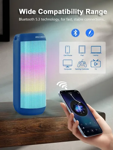 Miniatura 4 de Altavoz Bluetooth portátil con luces RGB, sonido fuerte HD de 15 W, BT5.3 inalámbrico, IPX4 impermeable, emparejamiento TWS, micrófono integrado