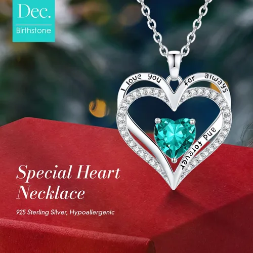 Miniatura 136 de CDE Collares de piedra natal para mujer, plata de ley 925, collar con colgante de corazón para siempre, Navidad, cumpleaños, aniversario, día de San