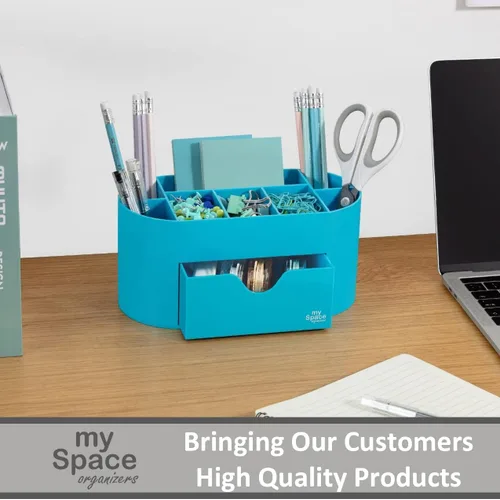 Miniatura 7 de My Space Organizers Organizador de escritorio azul para suministros de oficina y accesorios de escritorio, soporte para bolígrafos, organización