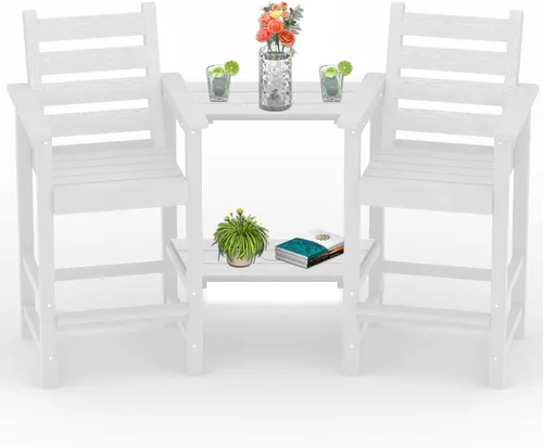 Miniatura 13 de PLUUV Juego de 2 sillas Adirondack altas, sillas Adirondack de altura de barra para balcón de polietileno HDPE resistente a todo clima con bandejas