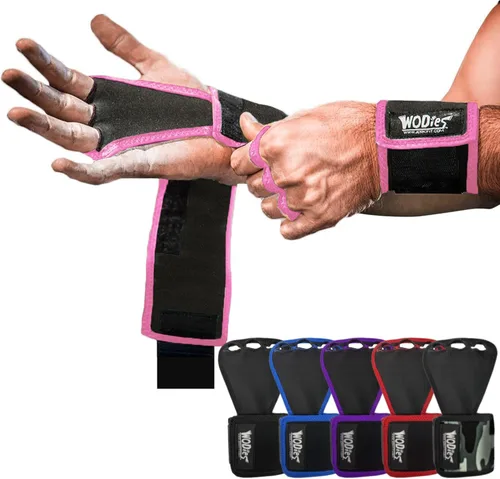 Miniatura 14 de JerkFit WODies - Agarres de gimnasia y levantamiento de pesas con muñequeras – Guantes de gimnasio versátiles de 3 agujeros para dominadas