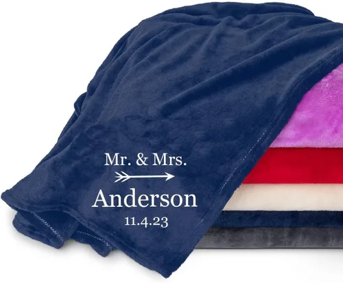 Miniatura 10 de Manta personalizada para parejas con nombre y fecha de aniversario, súper suave y acogedora, manta personalizada de Mr. y Mrs. para parejas, regalos