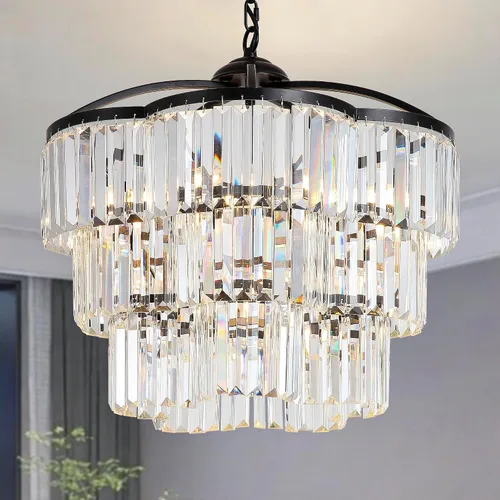Miniatura 9 de Lámpara de Araña de Cristal Moderna para Comedor - 5 Luces Ajustables Negra Estilo Granja Accesorio de Luz Colgante para Vestíbulo Dormitorio Sala