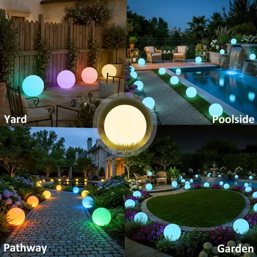 Miniatura 8 de Luz solar de globo brillante de 8 pulgadas, lámpara solar de bola de jardín de 16 colores cambiantes, luz de orbe brillante con control remoto