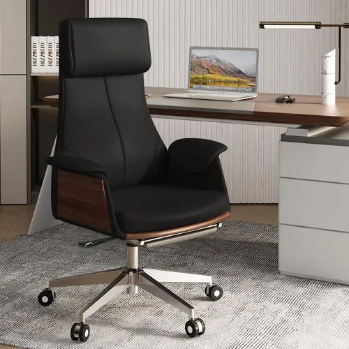 Miniatura 5 de homary Silla ejecutiva moderna para oficina en casa, silla giratoria ajustable de piel sintética ergonómica con altura ajustable y base rodante