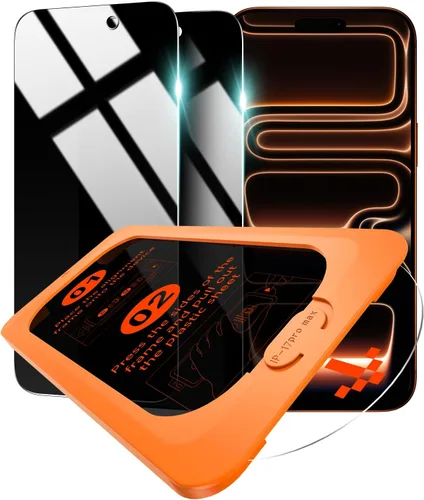 OMOTON Protector de pantalla de privacidad para iPhone 17 Pro Max [Instalación de alineación automática], vidrio templado con dureza 9H+ y grado