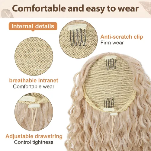 Miniatura 3 de Flufymooz Extensión de cola de caballo, 26 pulgadas, estilo bohemio, con cordón, extensiones de cabello para mujer, cola de caballo larga, rizada
