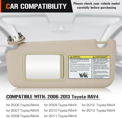 Miniatura 5 de Visera solar izquierda y derecha con luz de tocador para Toyota RAV4 2006-2013, lado del conductor y pasajero, repuesto de visera solar beige