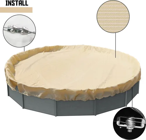 Miniatura 4 de TANG Cubiertas redondas de 10 pies para piscina de 6 pies para tanque redondo sobre el suelo, cubiertas de piscina de hojas de invierno