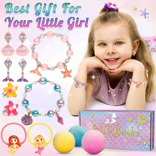 Miniatura 5 de 8 Paquetes de Bombas de Baño de Sirena para Niñas, Kit de Bomba de Baño de Burbujas con Juguetes Sorpresa Adentro, Juguetes de Baño para Niños de 4