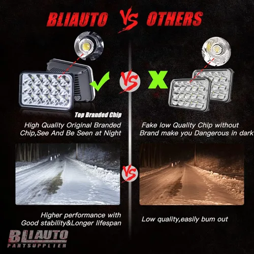 Miniatura 3 de Faros delanteros LED 4x6 aprobados por puntos, 2 unidades, rectangulares de 45 W, Hi/Bajo, faros delanteros para Kenworth T800 W900 Peterbilt 378