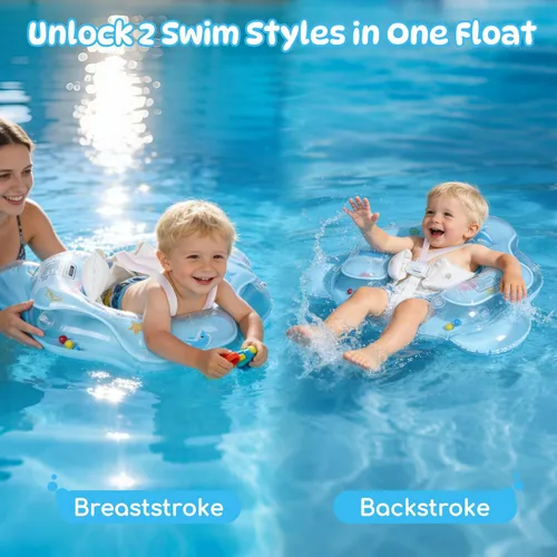 Miniatura 8 de Flotador de piscina para bebé con toldo de protección solar UPF50+, flotador inflable para bebé con asiento de seguridad ajustable para niños de 6 a