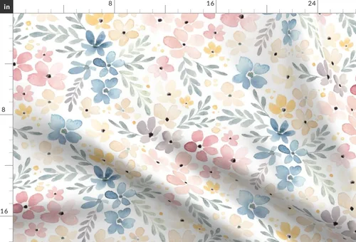 Miniatura 3 de Spoonflower Tela - Flores florales caprichosas de acuarela naturaleza botánica rosa azul pastel impreso en tela de gasa Fat Quarter - Costura