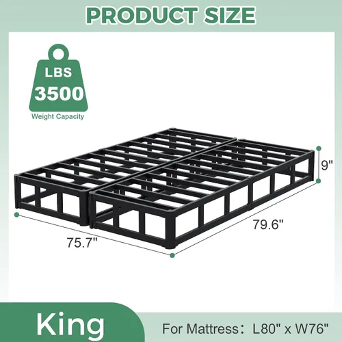 Miniatura 2 de Lutown-Teen Base de cama con somier dividido de 9 pulgadas, 3500 libras de metal resistente de alto perfil tamaño King con cubierta de tela, sin