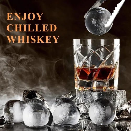 Miniatura 4 de Whiskey Ice Cubes Mold,2 x 8 PCS x 1.8 inch Whiskey Ice Cubes,Circle Ice Cube Tray with Lid and Bin,Sphere Ice Ball Maker Mold,Round Ice Cube Mold