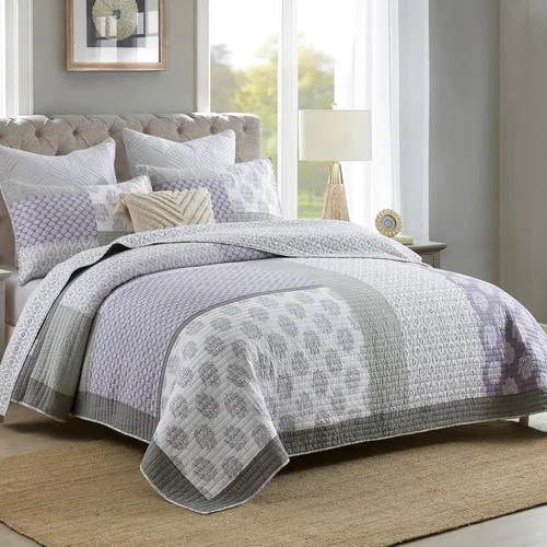 Miniatura 12 de PANGUSHAN Juego de edredón tamaño Queen, 100% algodón, juego de ropa de cama tamaño Queen, juego de edredón reversible floral de retazos