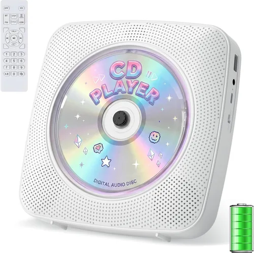 Reproductor de CD portátil Bluetooth recargable: Reproductores de CD para el hogar con 1800mAh Kegaudio Reproductor de CD de escritorio de pared con