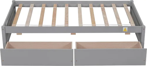 Miniatura 6 de HomSof Cama individual con 2 cajones, madera maciza, no necesita somier, gris