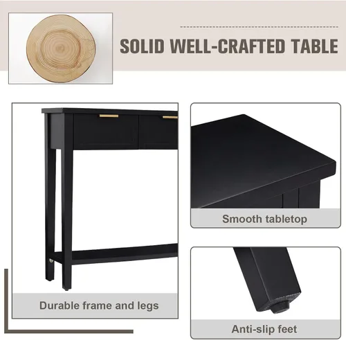 Miniatura 4 de Mesa consola con cajón, mesa de entrada larga estrecha con estante inferior para pasillo, entrada y sala de estar, color negro