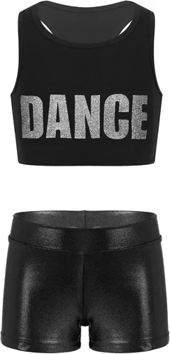inhzoy Conjunto deportivo deportivo de 2 piezas camiseta corta de gimnasia para niñas y niñas conjunto deportivo activo de leotardo bailarín