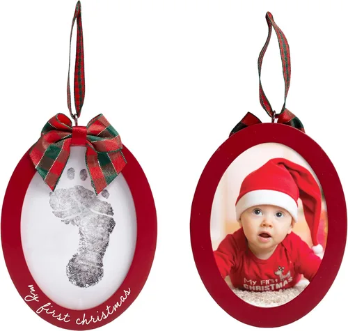 Pearhead Babyprints - Adorno de fotografía de Navidad de doble cara con almohadilla de tinta de tacto limpio, adorno de recuerdo de la primera