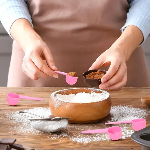 Miniatura 5 de Meanplan Paquete de 80 cucharadas medidoras de plástico a granel (0.7 onzas líquidas, 20 cc 1.33 cucharadas 4 cucharaditas) cucharaditas de Rosa