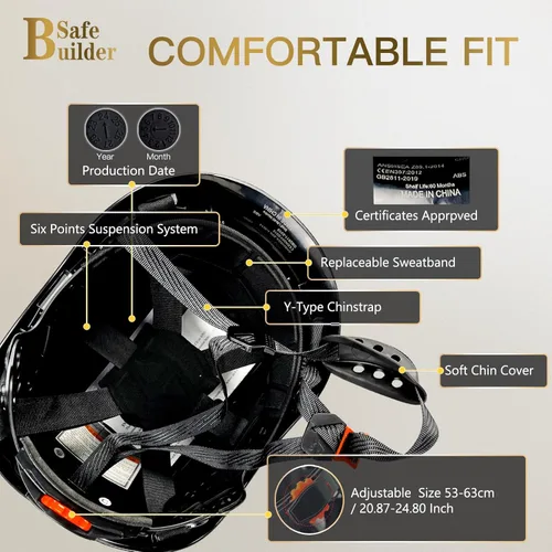 Miniatura 4 de SAFEBUILDER Casco de seguridad de construcción con visera incorporada Casco duro ABS con visera Ventilación ajustable Casco de trabajo Protección