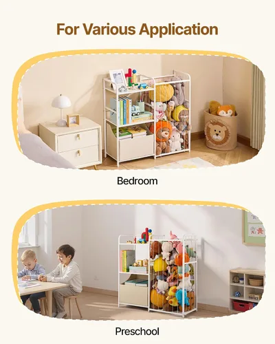 Miniatura 8 de VEVOR Estantería infantil y almacenamiento de animales de peluche, organizador de almacenamiento de juguetes, estante de libros de 2 niveles