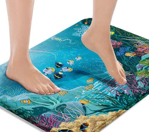 Miniatura 11 de Britimes Alfombra de baño rosa, bonita alfombra de baño antideslizante con diseño de gato colorido, diseño de patas de gato lindo de dibujos
