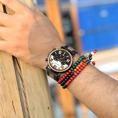Miniatura 6 de BOBO BIRD Reloj de acero inoxidable de madera para hombre, cronógrafo, relojes de cuarzo