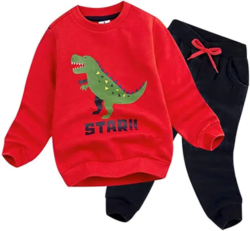 BomDeals lindo dinosaurio de dibujos animados impreso bebé niños manga larga Tops y pantalones trajes