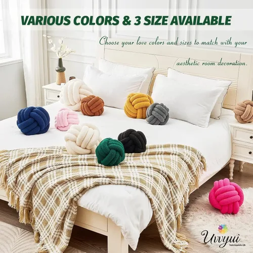 Miniatura 6 de Uvvyui Bola de almohada de nudo, almohadas decorativas suaves para el hogar, almohada redonda, almohada de felpa anudada hecha a mano, cojín redondo