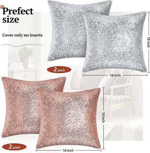 Miniatura 2 de 4 fundas de almohada de lentejuelas y esponjosas de piel sintética de 18 x 18 pulgadas, fundas de almohada decorativas con purpurina para sofá