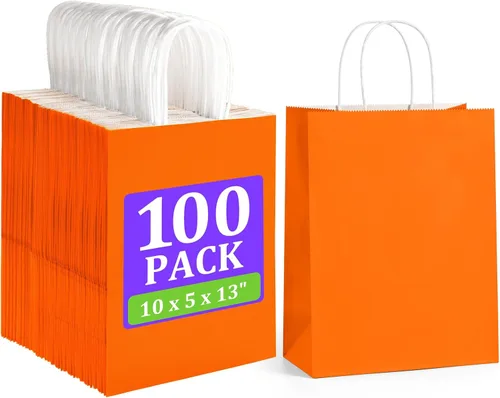 Miniatura 8 de BagDream Bolsas de papel de 10 x 5 x 13 pulgadas, 100 bolsas de regalo de papel kraft blancas con asas a granel, para compras, mercancía, venta al